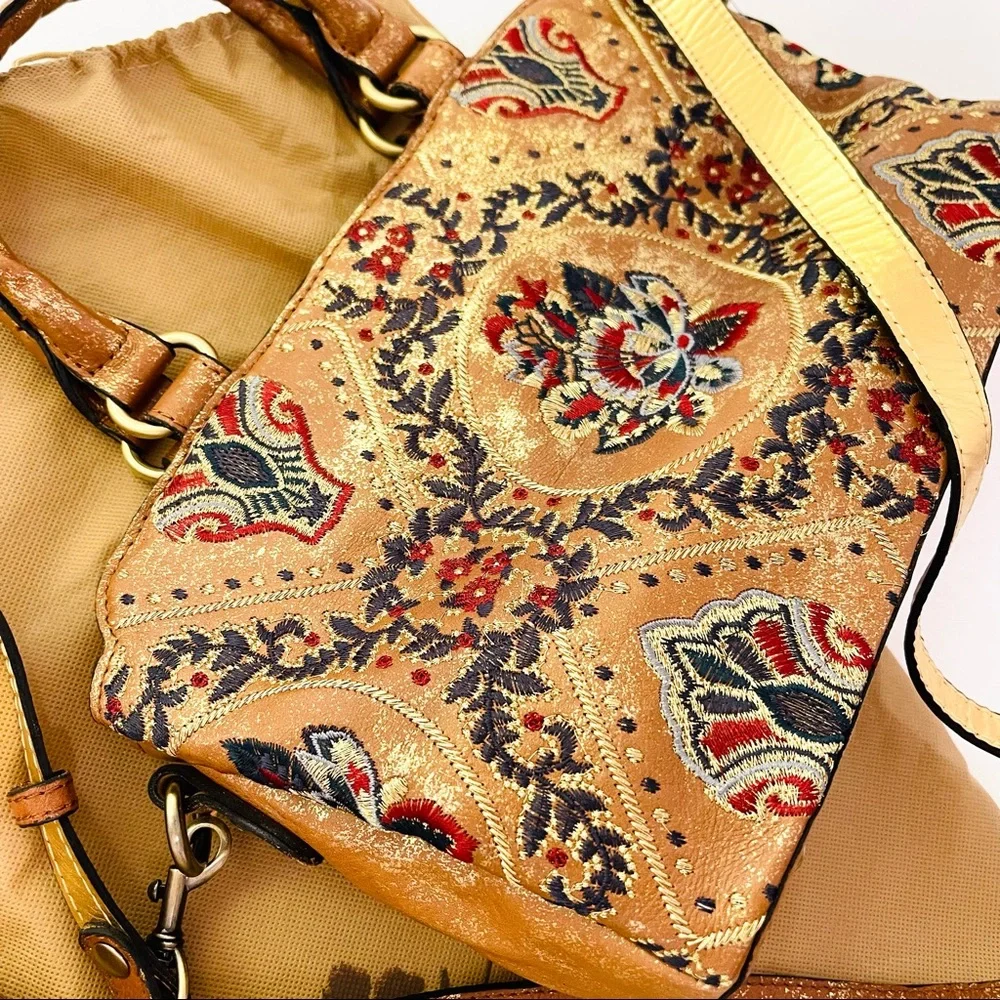 PATRICIA NASH crossbody tote Provincial Embroidery Collection ANGELIN Tan Gold - Picture 3 of 16